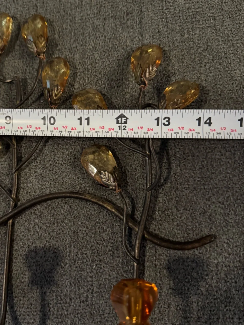 Metal Wall Plaque Coat Hat Towel Hook With Amber Acrylic Crystal Knobs 4 Hook